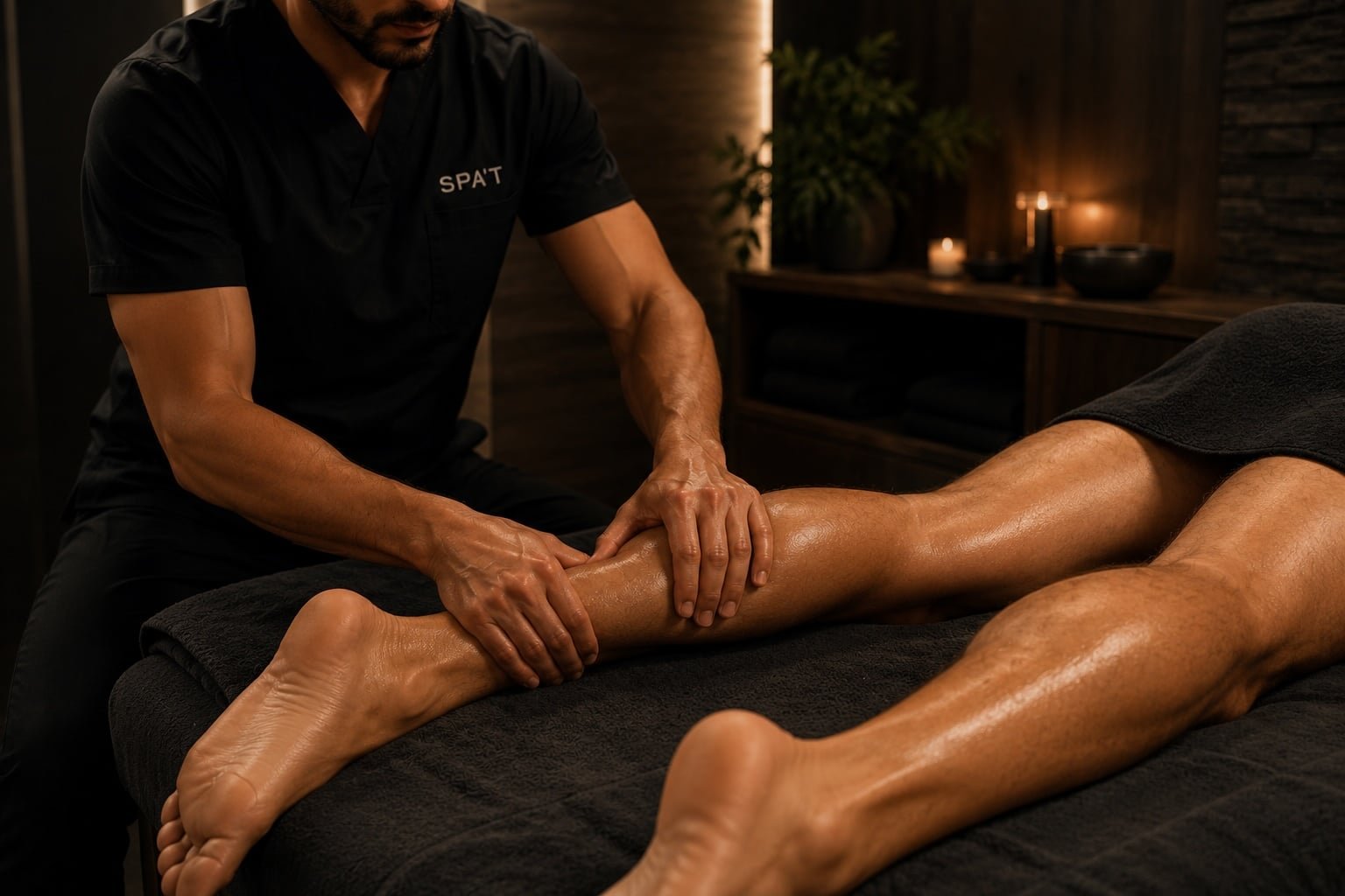 Masseur massant le mollet d'un homme